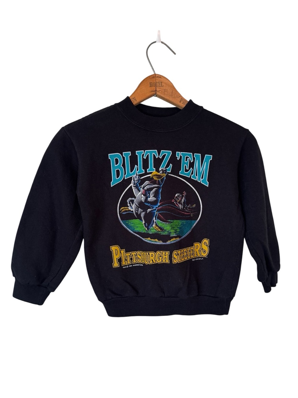 Vintage 1994 Pittsburgh Steelers Blitz Em Warner Bros Youth Sweatshirt